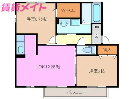 サンポーチ陽だまりB(2LDK/2階)の間取り写真