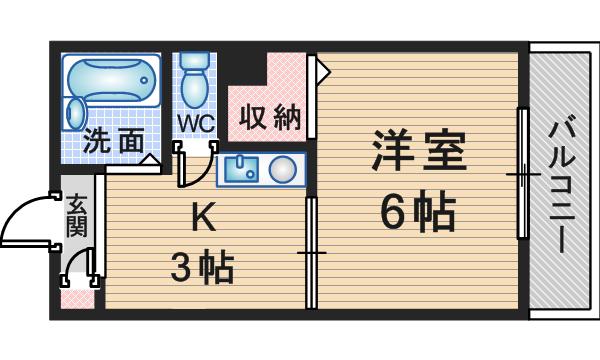 ハーフムーン服部(1DK/3階)の間取り写真