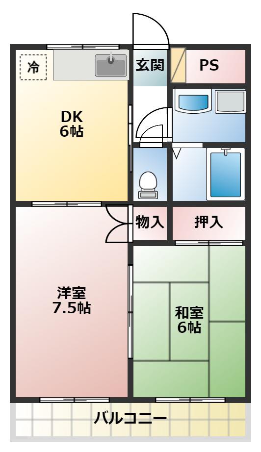 ベルグラージュ(2DK/1階)の間取り写真