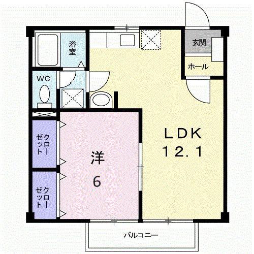 ファミール濱田B(1LDK/2階)の間取り写真