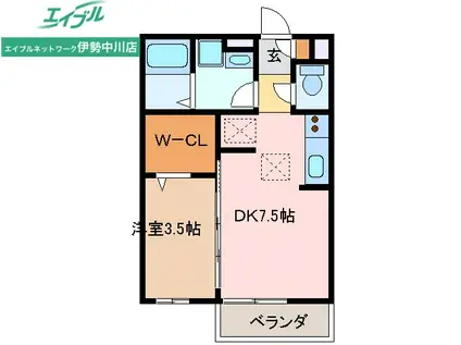 GRAND OUEST(1DK/2階)の間取り写真