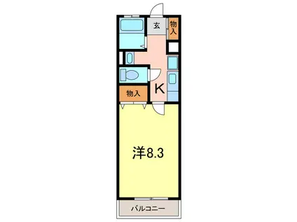 レークハヤIII(1K/1階)の間取り写真