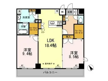 クレストスクエア(2LDK/9階)の間取り写真