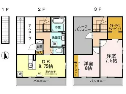 アトリオみなみだいら II(2DK/2階)の間取り写真