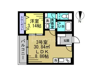 AJ千葉寺003(1LDK/2階)の間取り写真