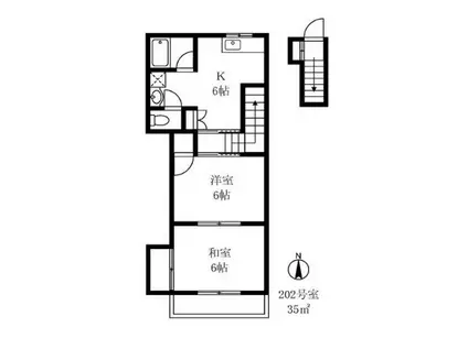 東急東横線 自由が丘駅(東京) 徒歩9分 2階建 築43年(2K/2階)の間取り写真