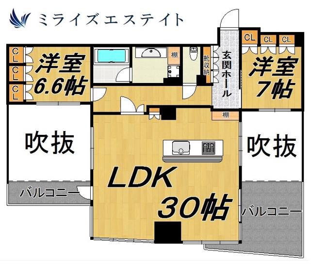 LASANTE葵(2LDK/13階)の間取り写真