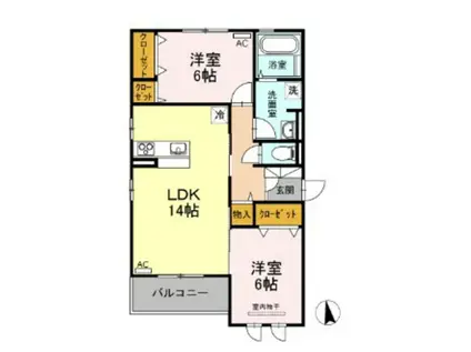 プリマヴェーラ B棟(2LDK/2階)の間取り写真