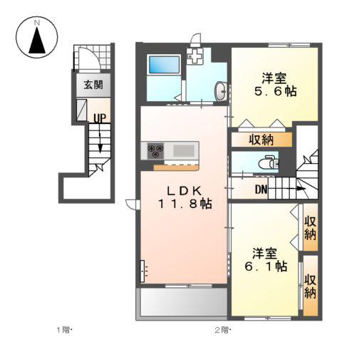 ラ サルーテ ポルーチェ(2LDK/2階)の間取り写真