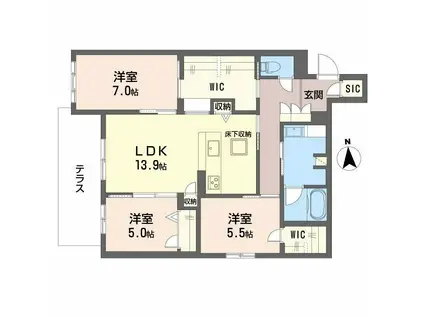 フレシア天王寺(3LDK/1階)の間取り写真