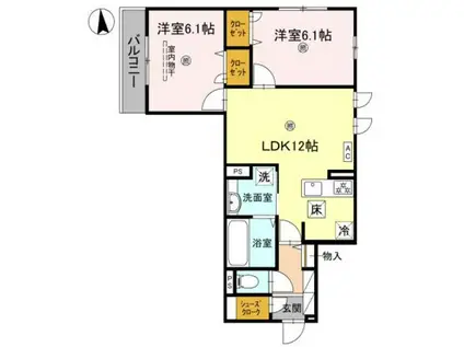 D-ROOM SAGARIMATSU(2LDK/1階)の間取り写真