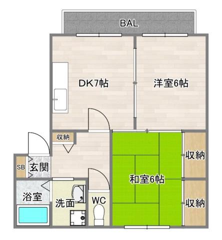 フレグランスI(2DK/2階)の間取り写真
