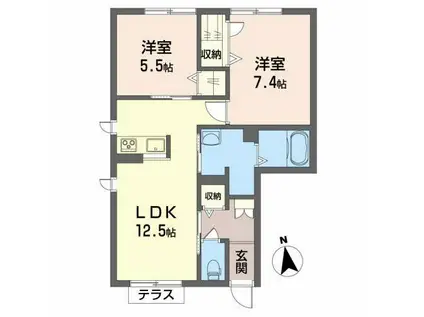 シャーメゾン奥野(2LDK/1階)の間取り写真