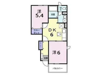 リュミエール・ソレールB(2DK/1階)の間取り写真