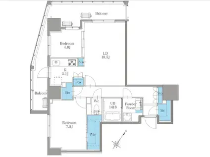 南麻布仙台坂レジデンス(2LDK/8階)の間取り写真