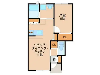 ＪＲ東北本線 東仙台駅 徒歩14分 2階建 築8年(1LDK/1階)の間取り写真