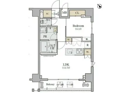ディームス品川南(1LDK/12階)の間取り写真