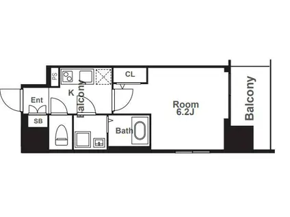 エスリード本町靭公園レジデンス(1K/6階)の間取り写真