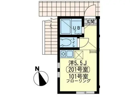 ユナイト保土ヶ谷バルジェロの杜(ワンルーム/2階)の間取り写真