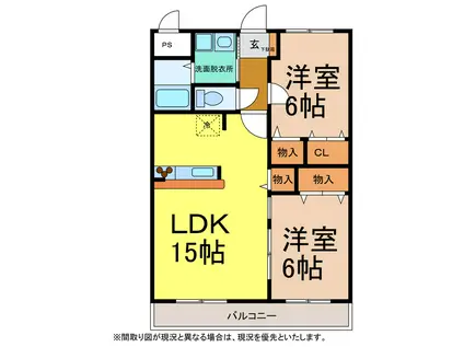 パレロワイヤル小松町(2LDK/1階)の間取り写真