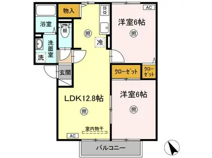 エクセルハイムB棟(2LDK/2階)の間取り写真