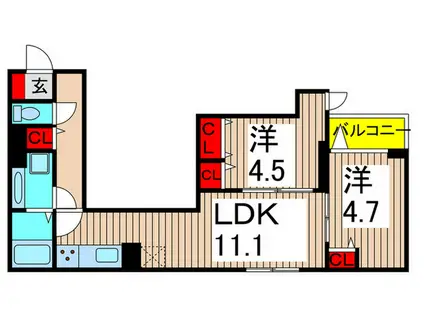 ルリアン谷中(2LDK/1階)の間取り写真
