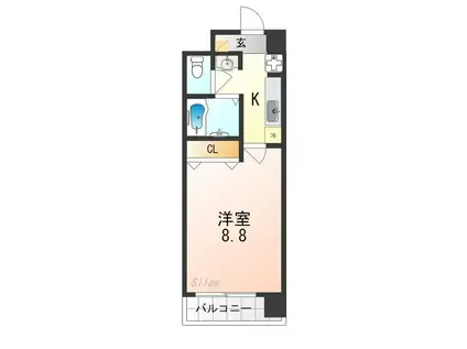 ハウスセゾン四条通(1K/13階)の間取り写真