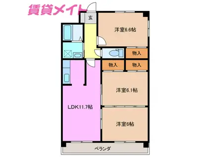 グロリアスST(3LDK/3階)の間取り写真