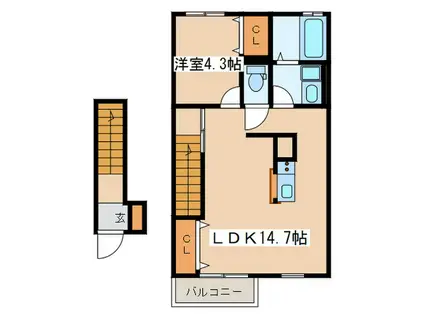 DURACASAあかね台(1LDK/2階)の間取り写真