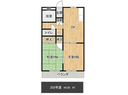 カーサヴェルデ(2DK/2階)の間取り写真