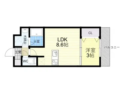 AILE東中浜(1LDK/3階)の間取り写真