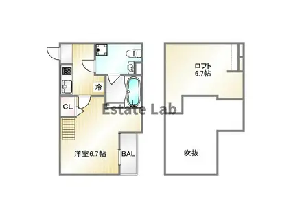 PRIMO(1K/2階)の間取り写真