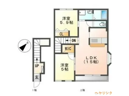 名鉄名古屋本線 丸ノ内駅 徒歩10分 2階建 築15年(2LDK/2階)の間取り写真