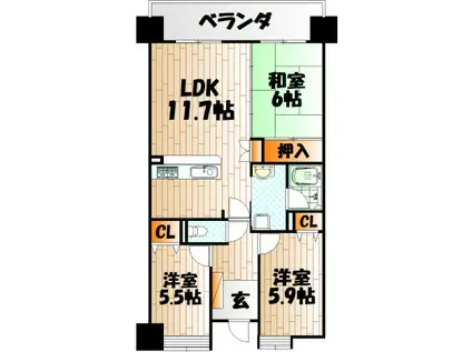 ライフプラザ沢見2番館(3LDK/10階)の間取り写真