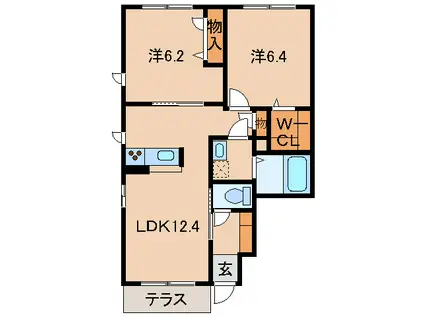 シャーメゾン紀三井寺II(2LDK/1階)の間取り写真