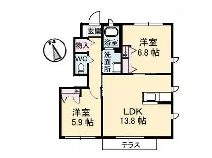 セントラルヴィラッジュ(2LDK/1階)の間取り写真