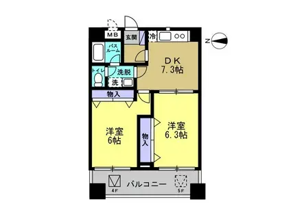 ツリーベル武蔵小杉(2DK/5階)の間取り写真