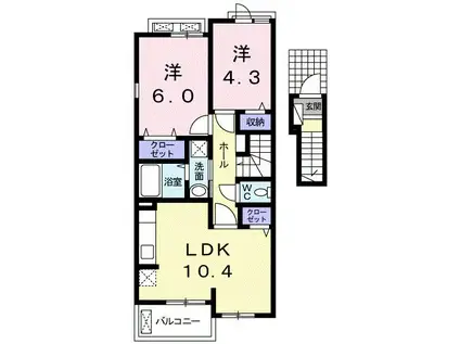 カーサ・プリートA(2LDK/2階)の間取り写真