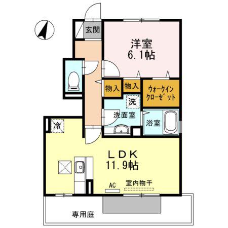 ルーラル タウンB棟(1LDK/1階)の間取り写真