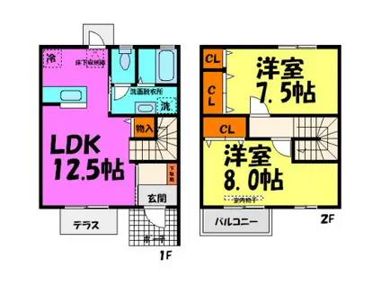 ピーチヒルテラス(2LDK/1階)の間取り写真