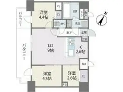 MODERN PALAZZO 天神南II(3LDK/9階)の間取り写真