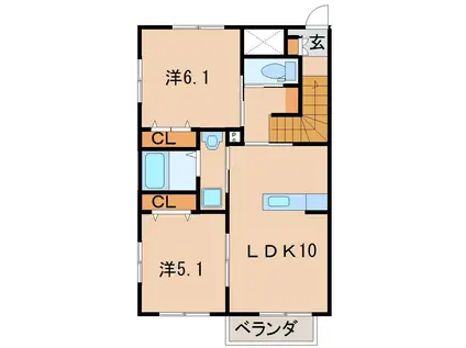 ディアコート・郭内B棟(2LDK/2階)の間取り写真