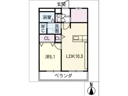 レジデンス八竜(1LDK/1階)の間取り写真