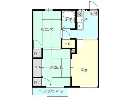 ハイネス旭 A棟(2LDK/1階)の間取り写真