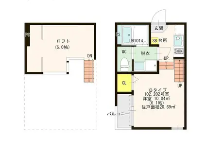 ハーモニーテラス筥松III(1K/1階)の間取り写真