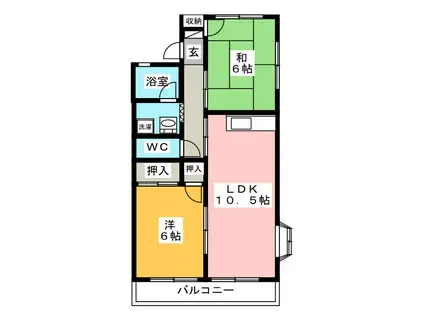 ベルコーポ(2LDK/1階)の間取り写真