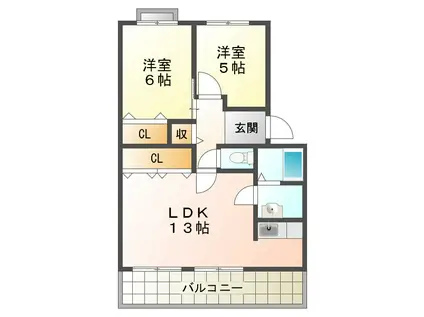 パラシオン有瀬(2LDK/1階)の間取り写真