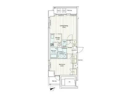ドゥーエ新富町(1LDK/11階)の間取り写真
