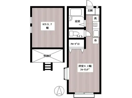 パールハイム参番館(ワンルーム/2階)の間取り写真