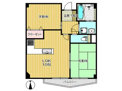 エスポワール錦町(2LDK/3階)の間取り写真